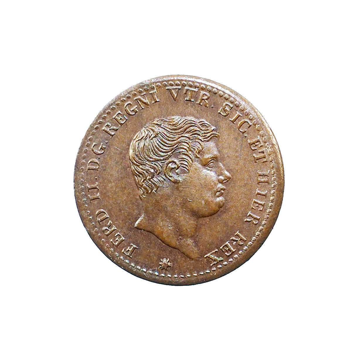 États italiens, Naples, Ferdinand II, Mezzo Tornese, 1838, SPL, Gig. 307